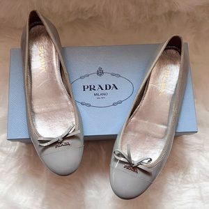 PRADA Logo Bow Patent Ballerina Flats